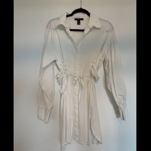 White dress with waist cinching band - size L
